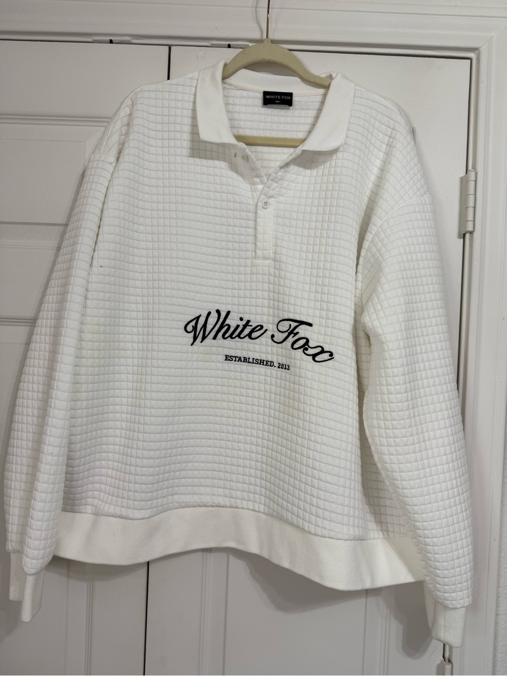 White Fox Waffle Polo Neck Sweatshirt